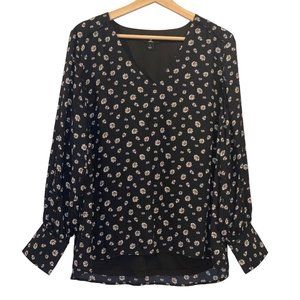 Jason Wu Daisy Long Sleeve Blouse Black Floral Size Small Floral Pretty Casual